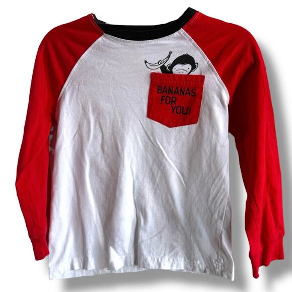 Gymboree Boys Shirt Sz 4T Red White Bananas Monkey For You Cozy Valentine - Picture 1 of 5